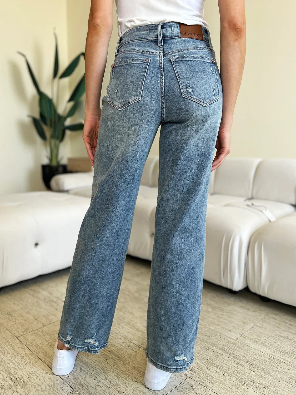 Judy Blue Full Size Mid Rise Distressed Straight Jeans Judy Blue