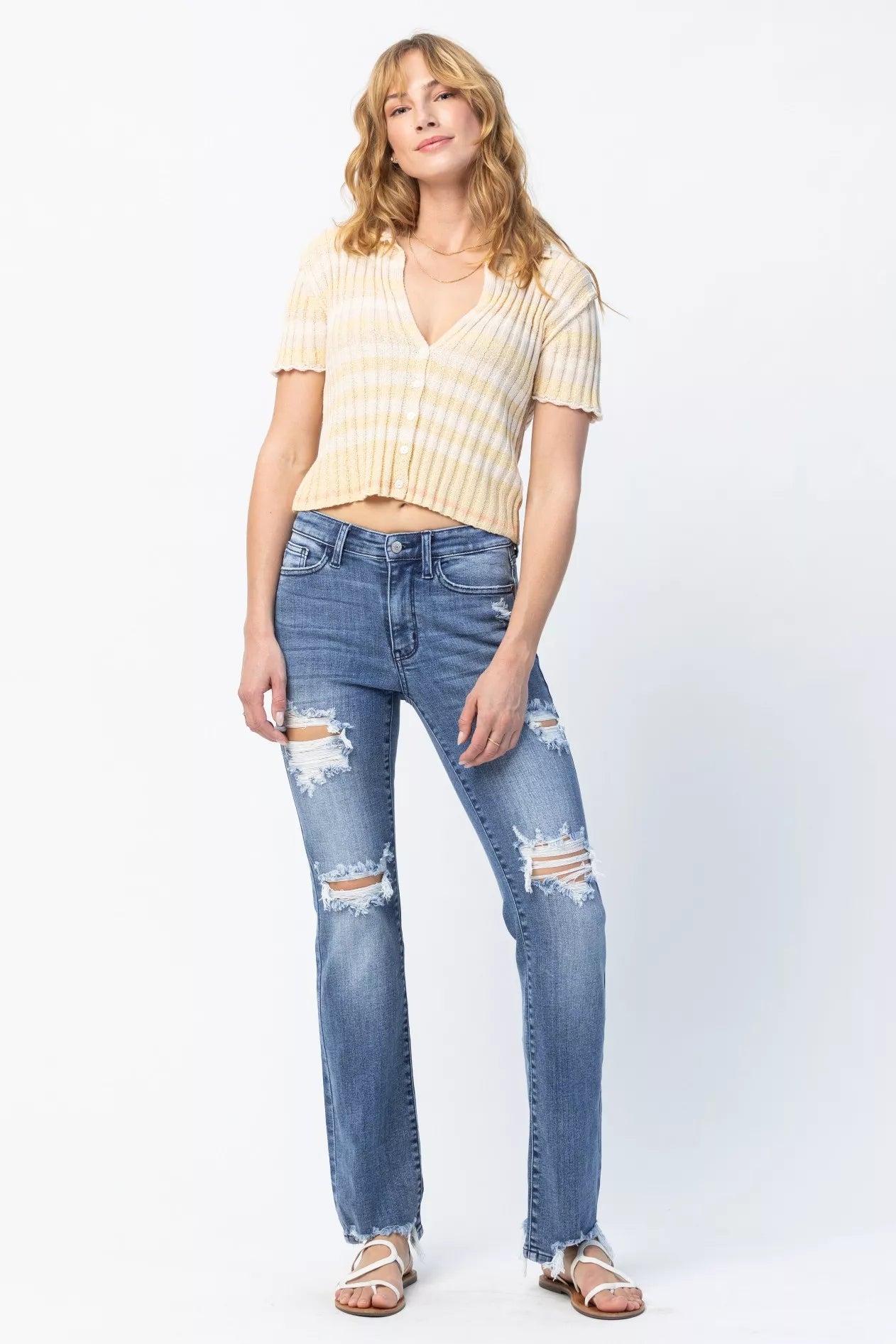Judy Blue Full Size Mid Rise Destroy Straight Jeans Plus Size Judy Blue