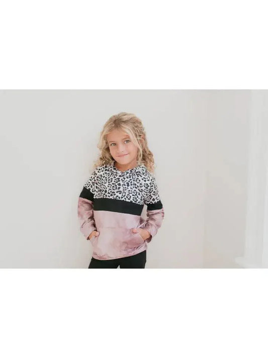 Kids Pink Black Leopard Print Long Sleeve Hoodie Shirt hoodie 10 12