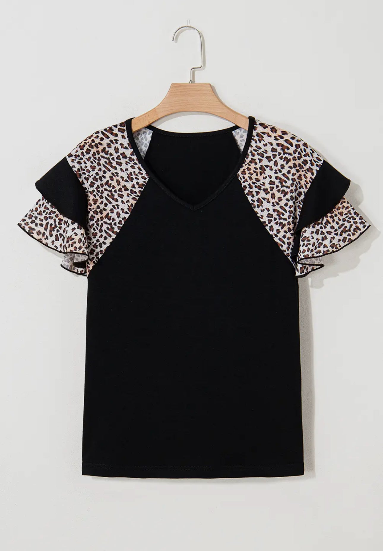 Leopard Ruffle Patchwork Sleeve Summer Top