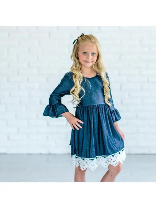 Kids Jean Dress with White Lace Dress