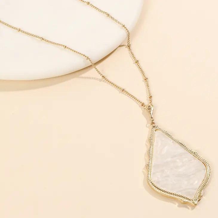 Rhombus Shape Pendant Long Necklace necklace White