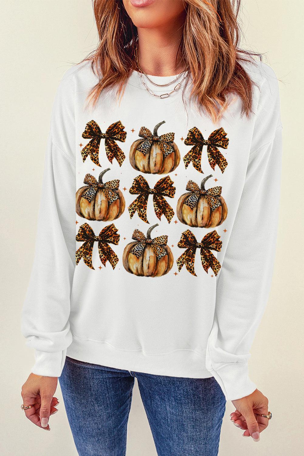 Pumpkin & Bow Graphic Long Sleeve Sweatshirt Sweatshirt