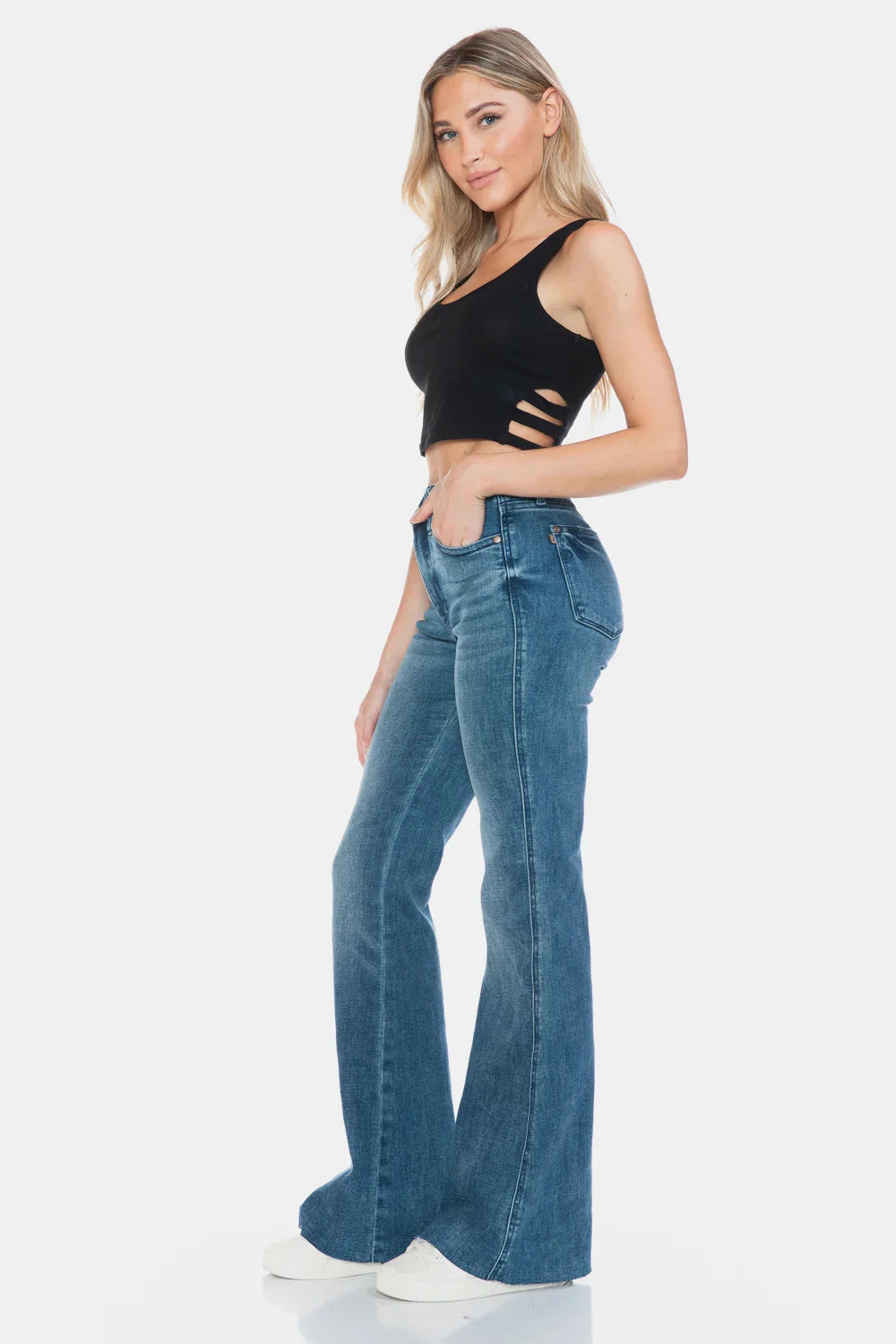Judy Blue Full Size Tummy Control Cut Hem Flare Jeans Judy Blue