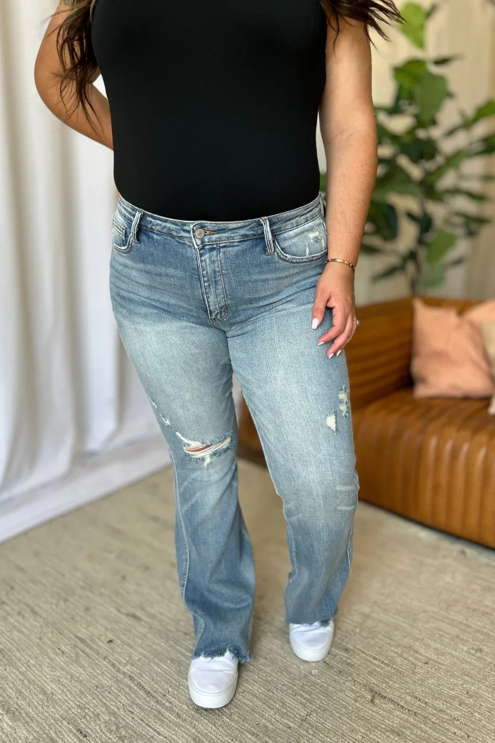 Judy Blue Full Size Medium Rise Tummy Control Destroy Flare Judy Blue