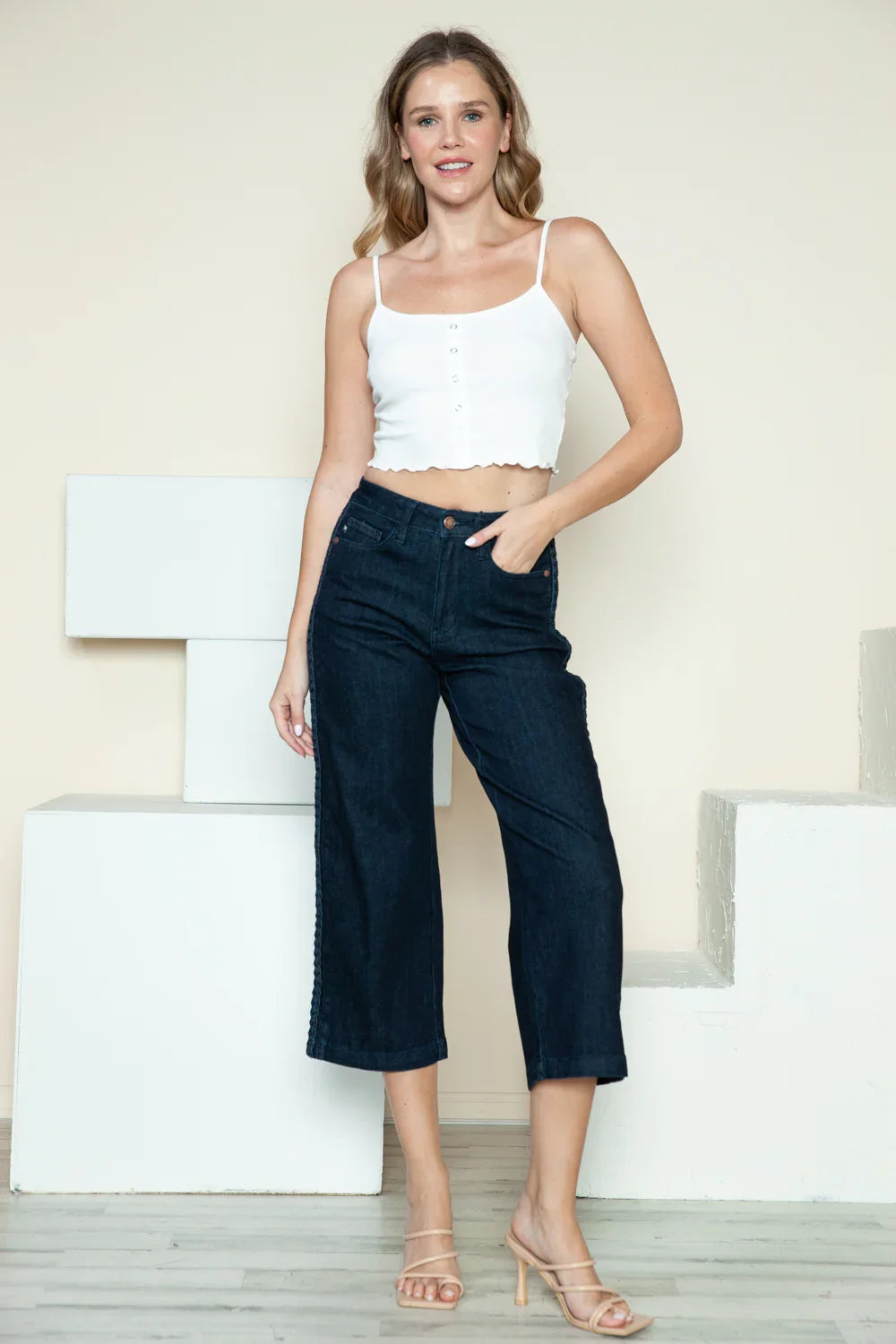 Judy Blue Full Size Side Seam Braid Detail Crop Wide Leg Jeans Judy Blue