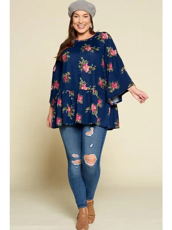 Plus Size Floral Babydoll Top shirt