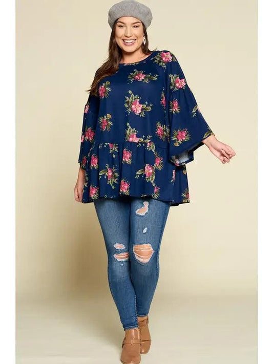 Plus Size Floral Babydoll Top shirt