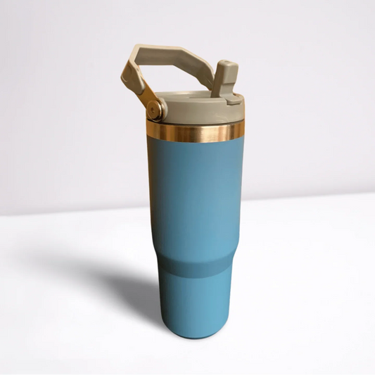 30OZ STAINLESS STEEL FLIP STRAW TUMBLER - BLUE GREY tumbler