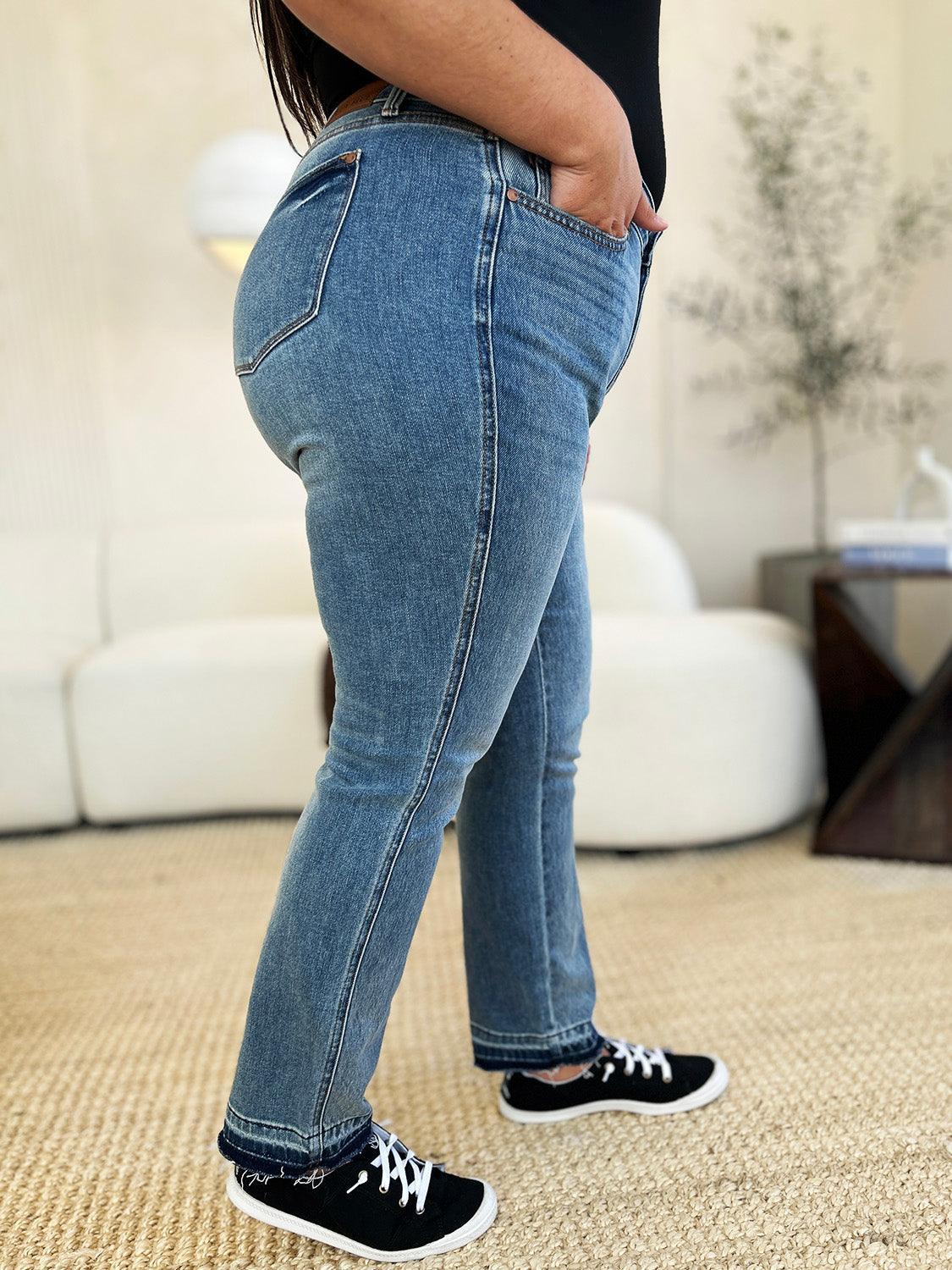 Judy Blue Full Size Mid Rise Rigid Magic Release Hem Jeans Judy Blue
