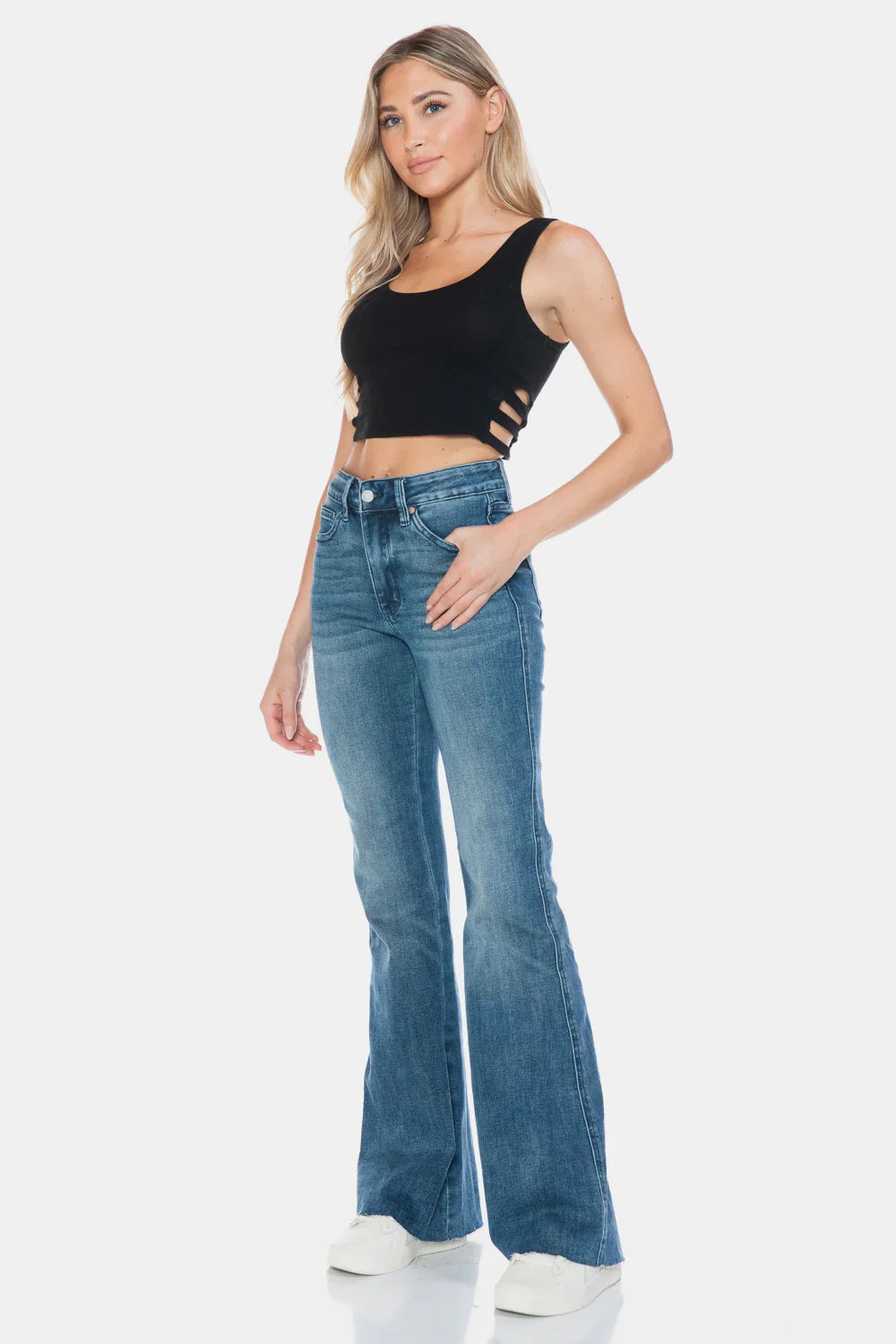 Judy Blue Full Size Tummy Control Cut Hem Flare Jeans Judy Blue