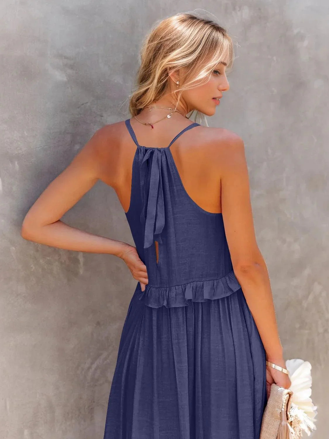 Ruffled Sleeveless Tiered Maxi Dress with Pockets Dress