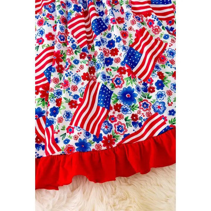 Patriotic Printed Dress W/Red Ruffle Hem dress
