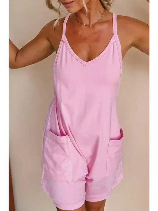 Spaghetti Straps V Neck Jersey Romper rompers