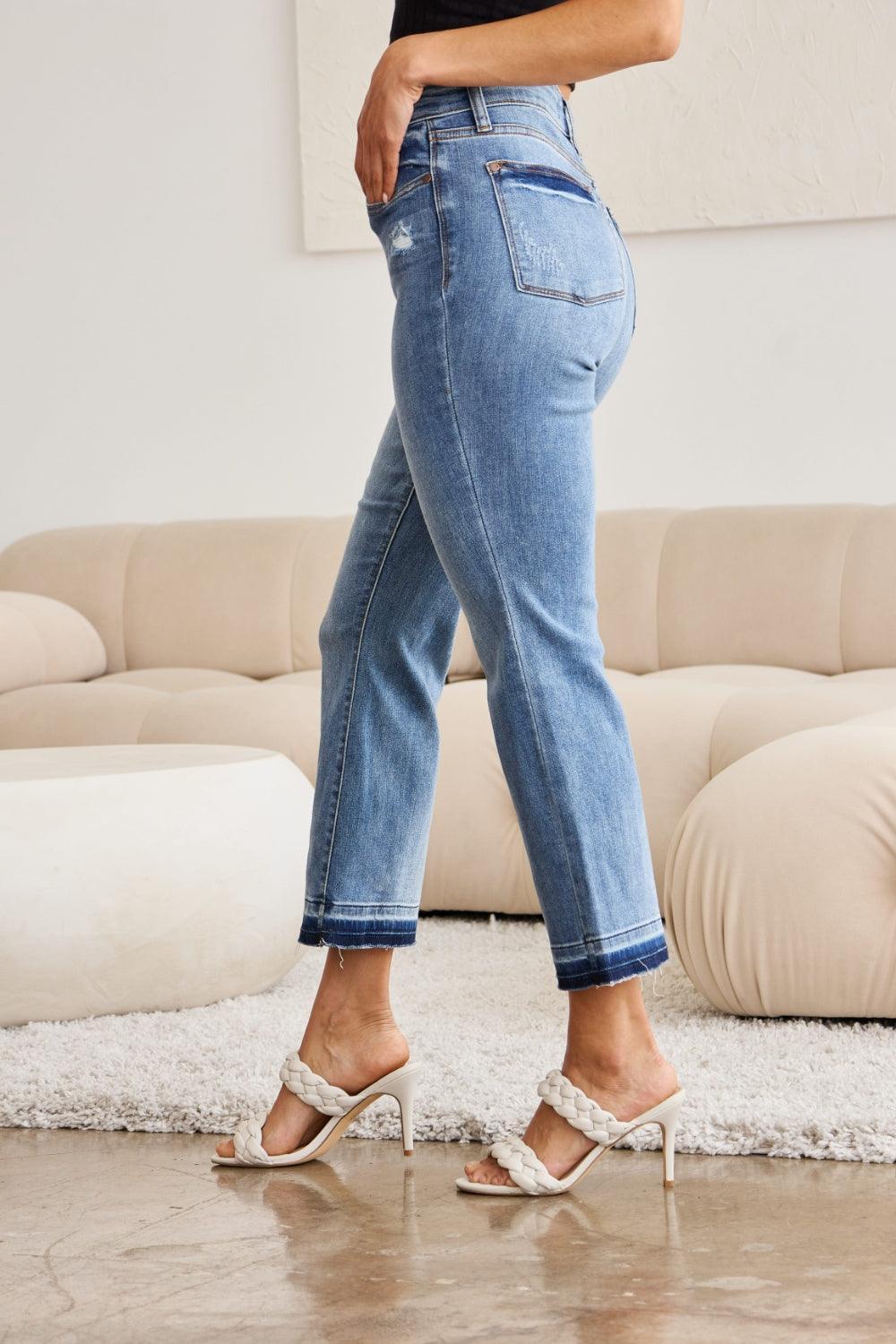 Judy Blue Full Size Release Hem Cropped Bootcut Jeans Judy Blue