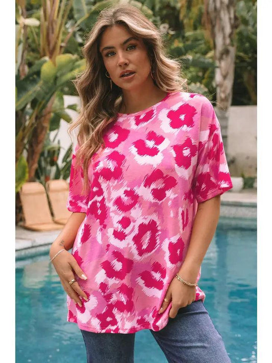 Leopard Print Half Sleeve Oversized T Shirt shirt