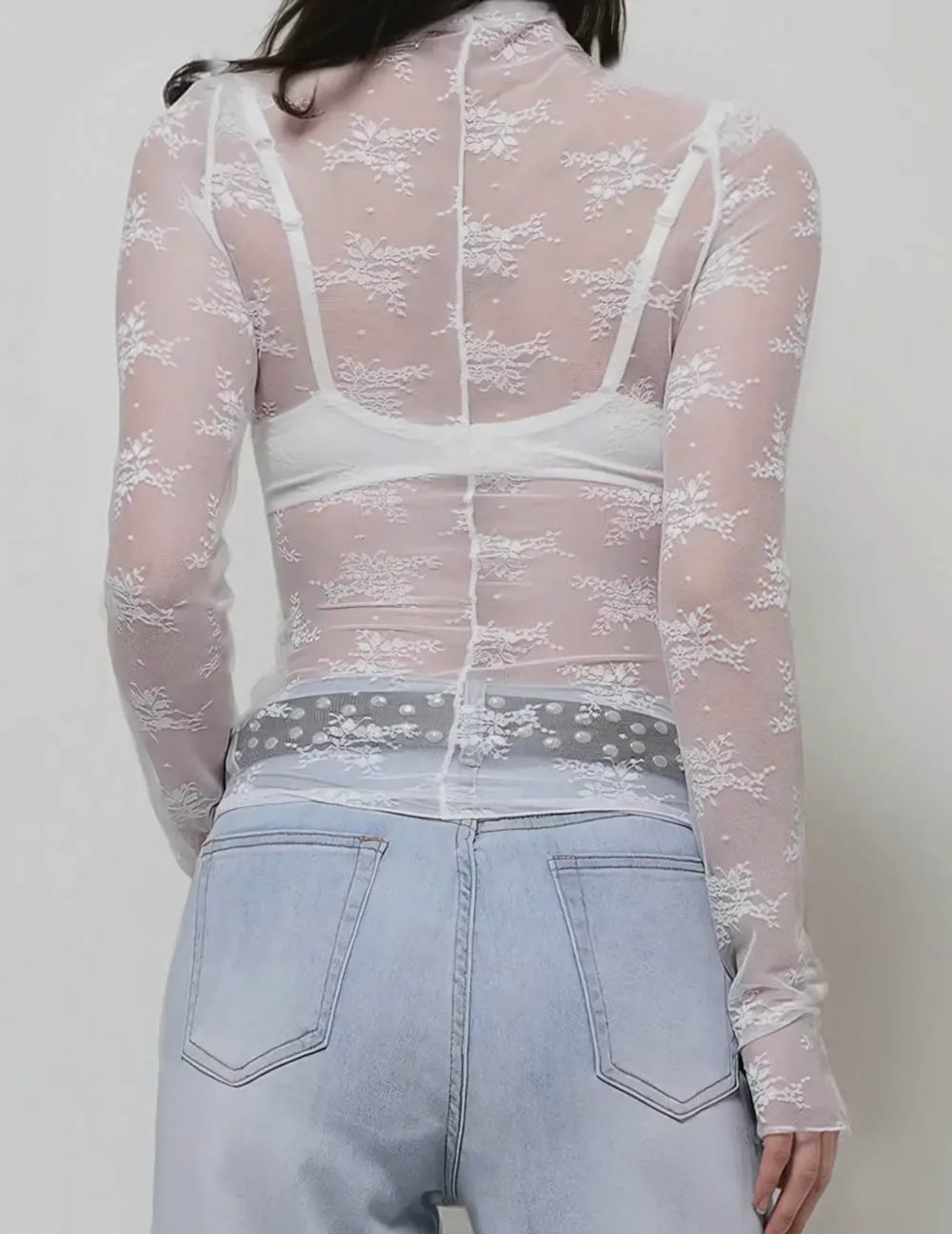 Lux Layering Floral Lace See Through Mesh Top