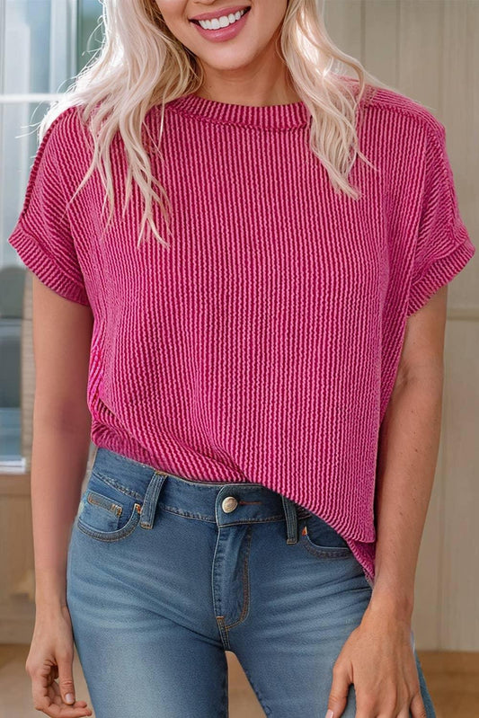 Textured Knit Exposed Stitching T-shirt Shirt