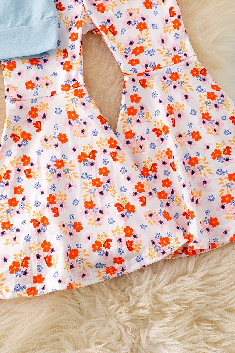 "BOO" Boo applique girls sweatshirt and floral flare bell bottoms
