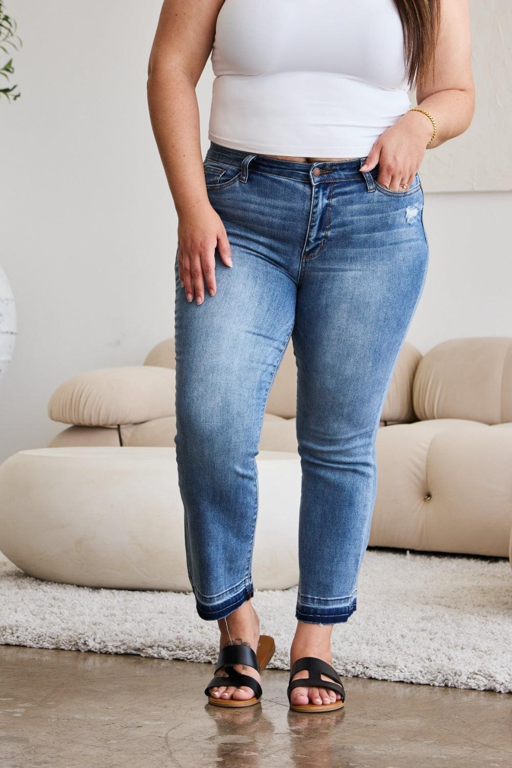 Judy Blue Full Size Release Hem Cropped Bootcut Jeans Judy Blue
