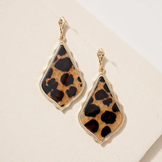 Rhombus Shaped Marbled Acetate Earrings Earrings Leopard