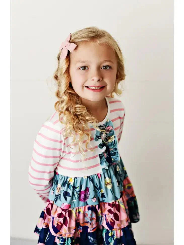 Kids Pink & Blue 3-Tiered Two Piece Top/Pant Set Dress