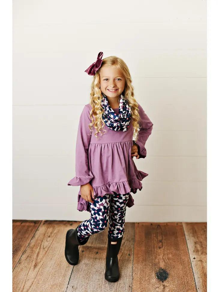 Kids Hi-Lo Lavender & Floral Print 3 Piece Scarf Set