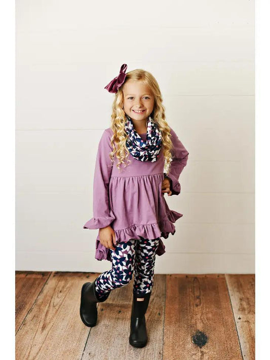 Kids Hi-Lo Lavender & Floral Print 3 Piece Scarf Set