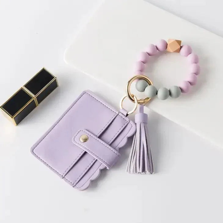 Silicone Beaded Wristlet Keychain Wallet wristlet keychain Purple