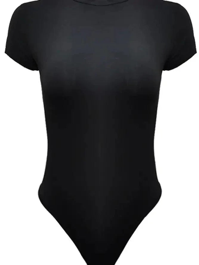 Plain Short Sleeves Slim Bodysuit Bodysuit