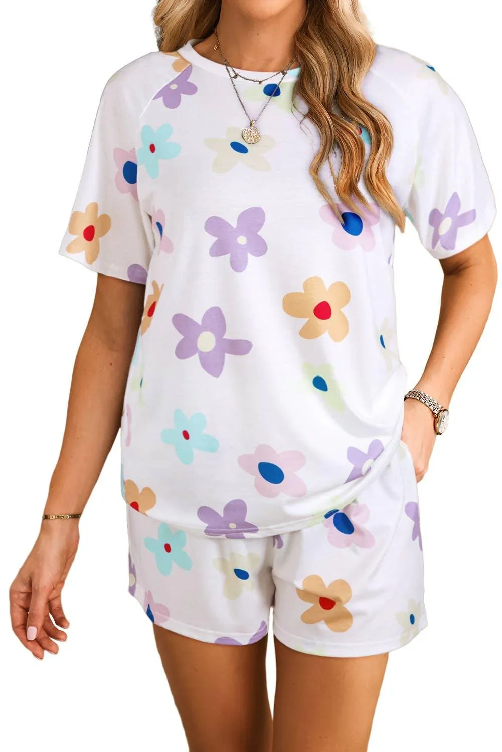 Flower Short Sleeve Top and Shorts Two Piece Set Clothing Set