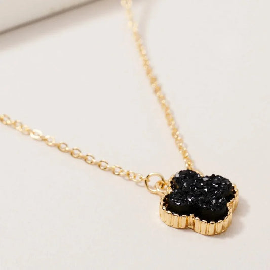 Druzy Quatrefoil Charm Necklace Jewelry BK
