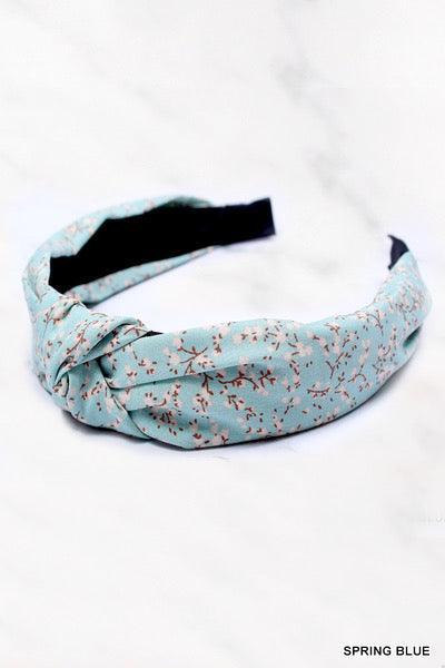 FLOWER PATTERNED KNOTTED HEADBAND, 5.25 INCH Spring Blue