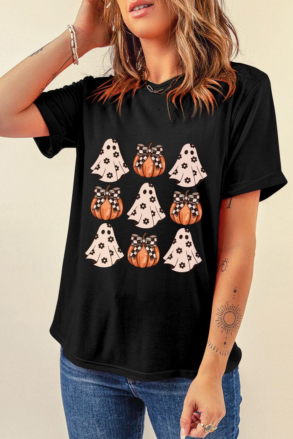 Halloween Graphic Round Neck Short Sleeve T-Shirt Graphic T-Shirts