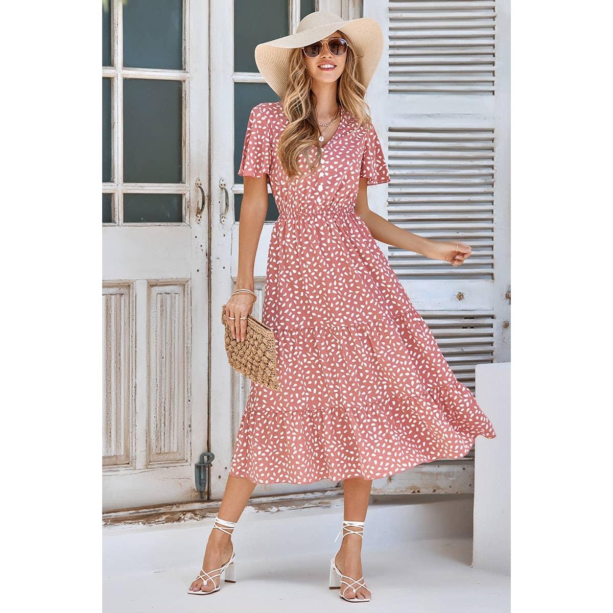 Leopard Print V Neck Fit Midi Dress Dress Rust