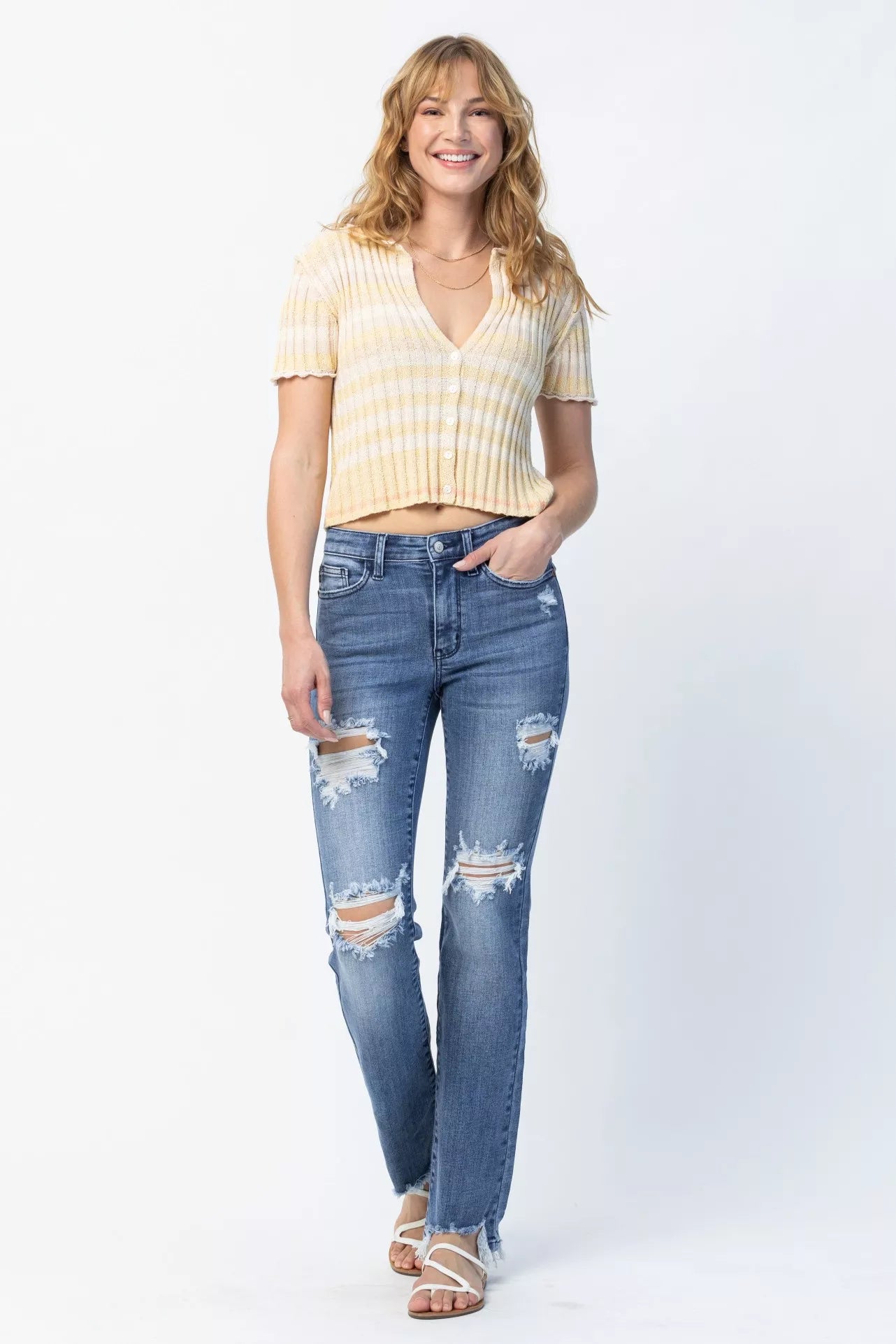 Judy Blue Full Size Mid Rise Destroy Straight Jeans Plus Size Judy Blue