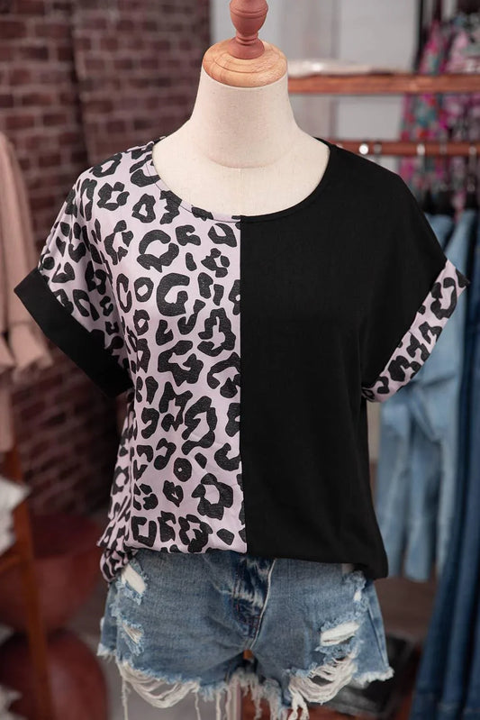 Casual Leopard Patchwork Short Sleeves Top shirt