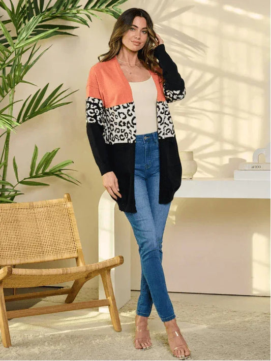 Long Sleeve Open Front Colorblock Cardigan cardigan