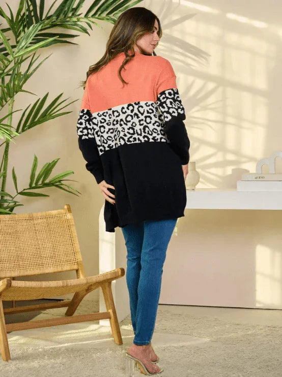 Long Sleeve Open Front Colorblock Cardigan cardigan