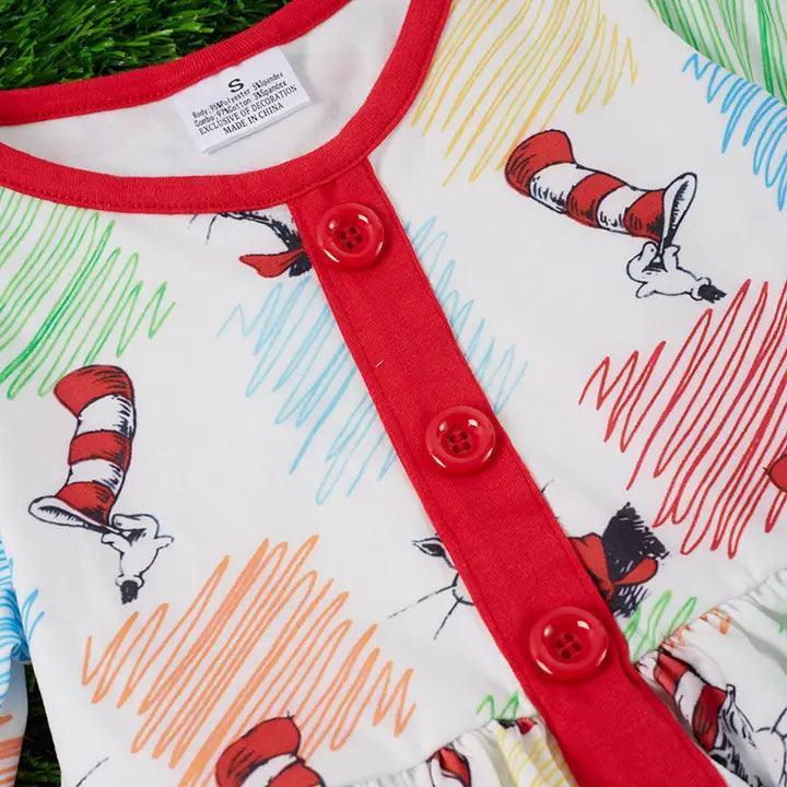 Pencil Colored Printed Dress w/ Ruffle Trim dress