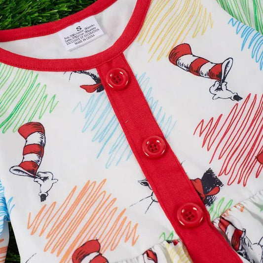 Pencil Colored Printed Dress w/ Ruffle Trim dress