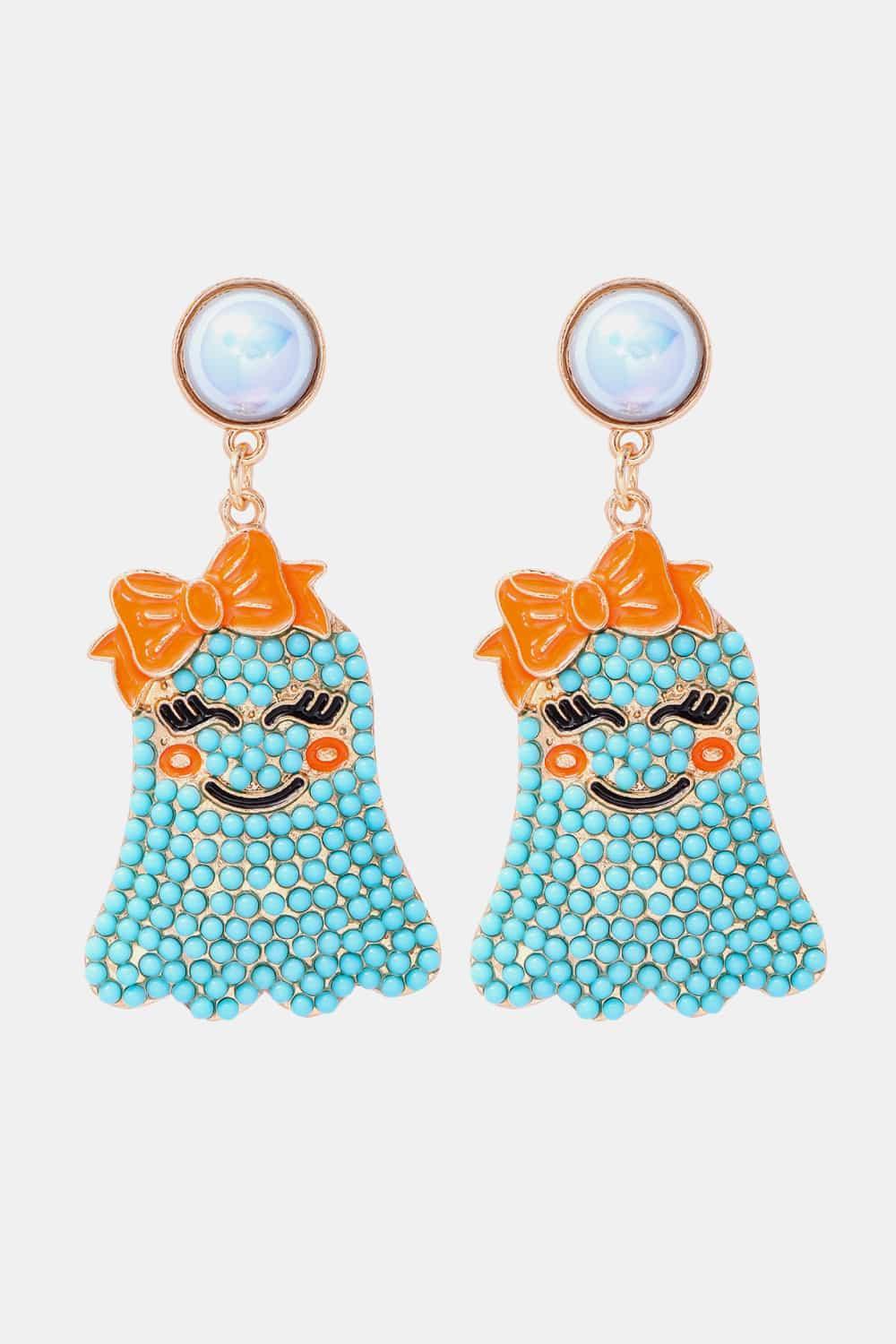 Smiling Ghost Shape Synthetic Pearl Earrings Earrings Light Blue One Size