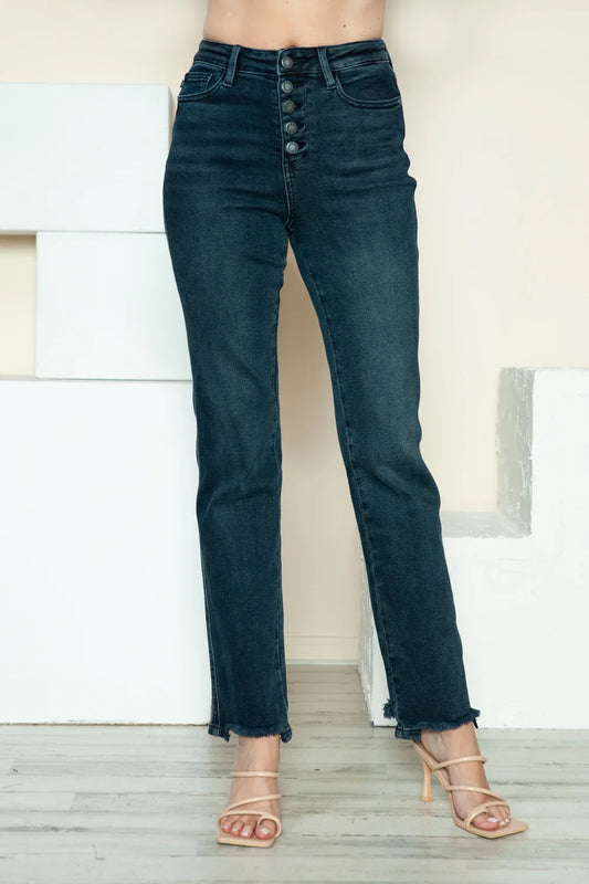 Judy Blue Full Size Button Fly Hem Destroy Straight Jeans Judy Blue