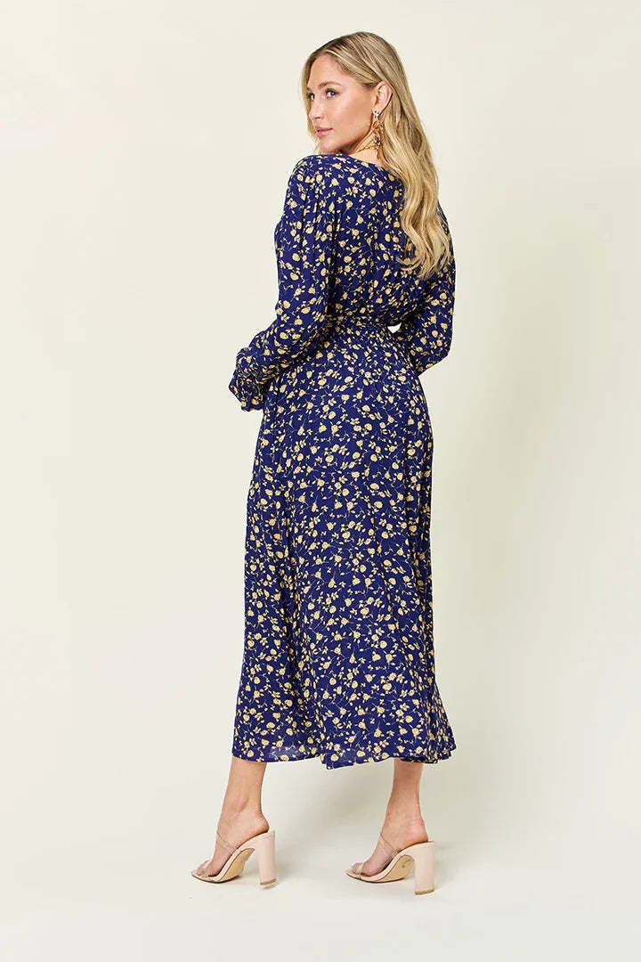 Double Take Full Size Tie Back Flounce Sleeve Dress Dress