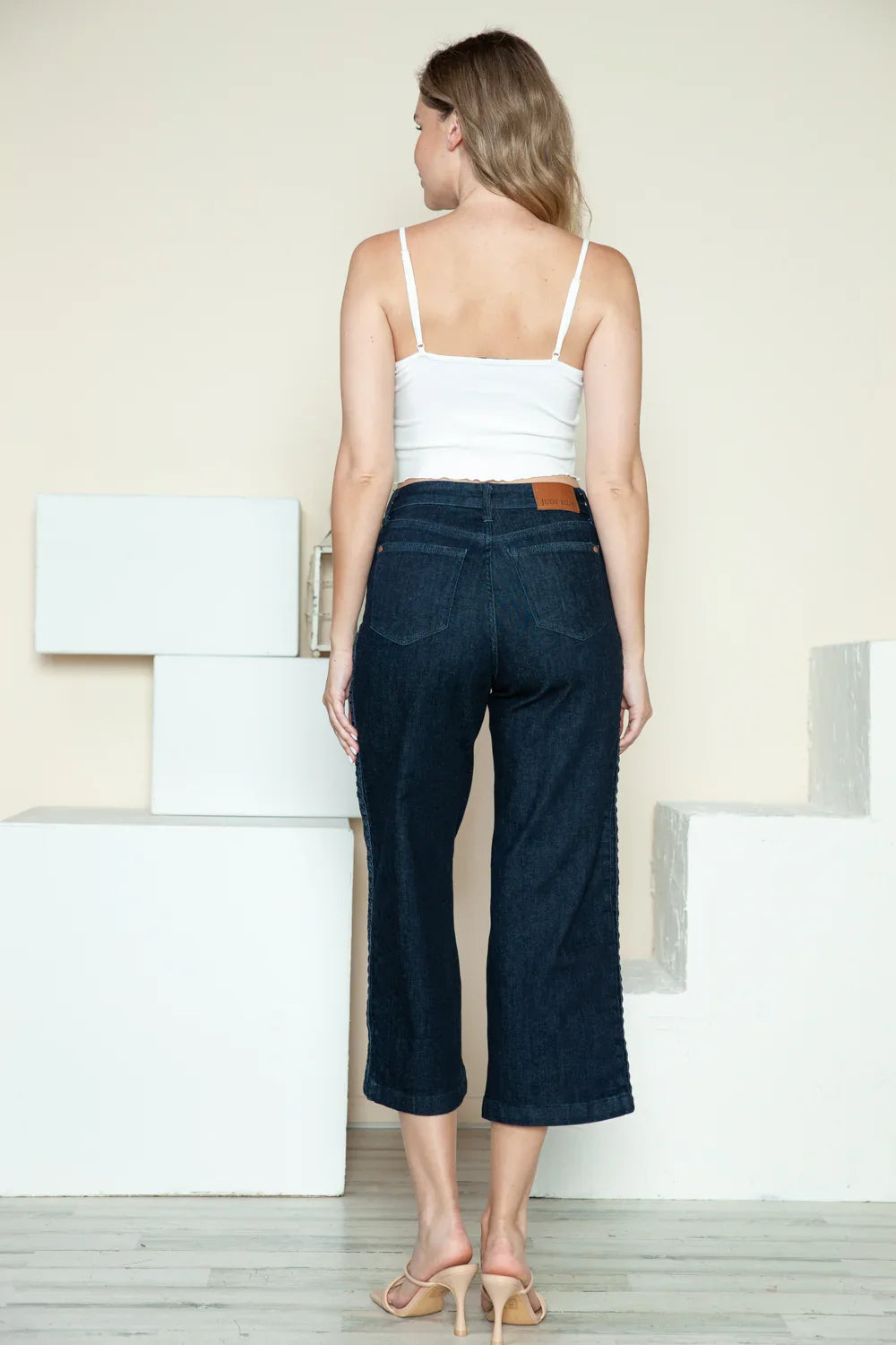 Judy Blue Full Size Side Seam Braid Detail Crop Wide Leg Jeans Judy Blue