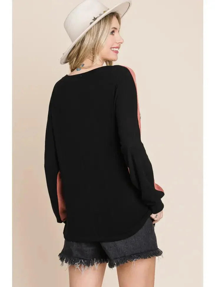 Color Block Animal Print Contrast Top shirt