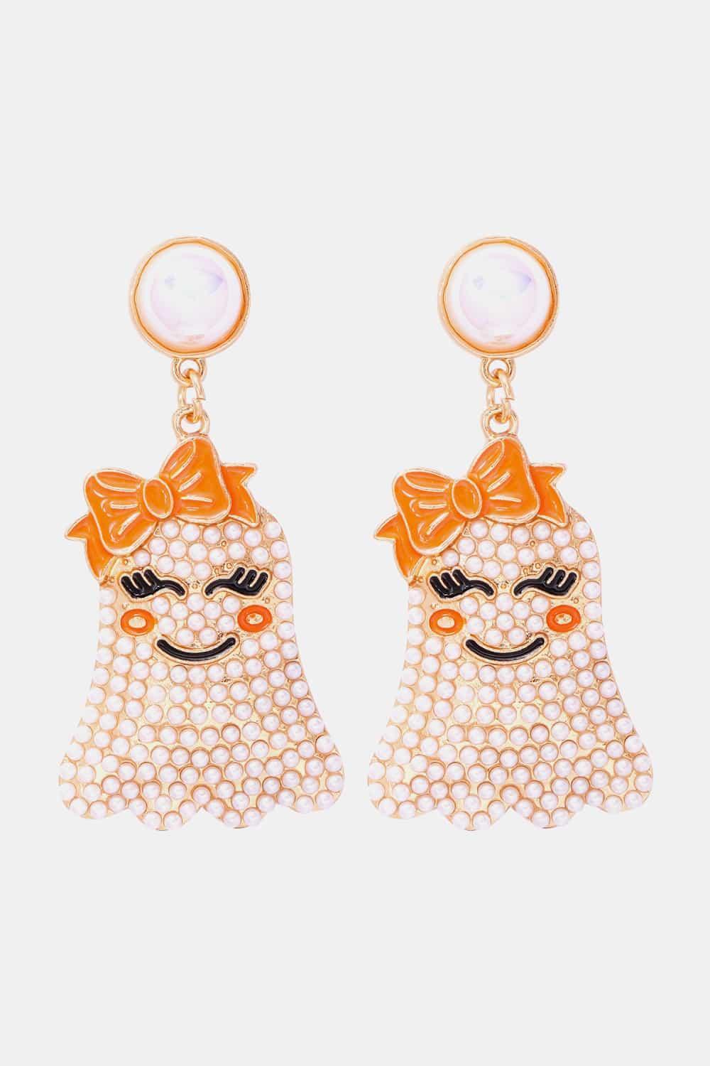 Smiling Ghost Shape Synthetic Pearl Earrings Earrings White One Size