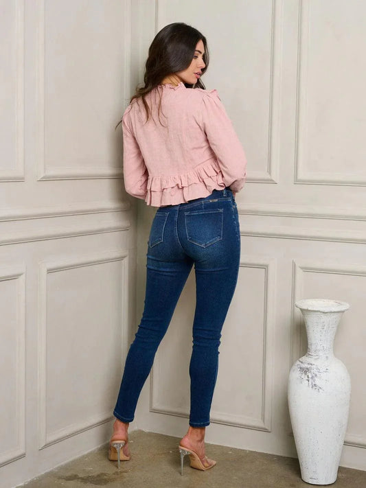 3/4 SLEEVES V-NECK RUFFLE TOP shirt