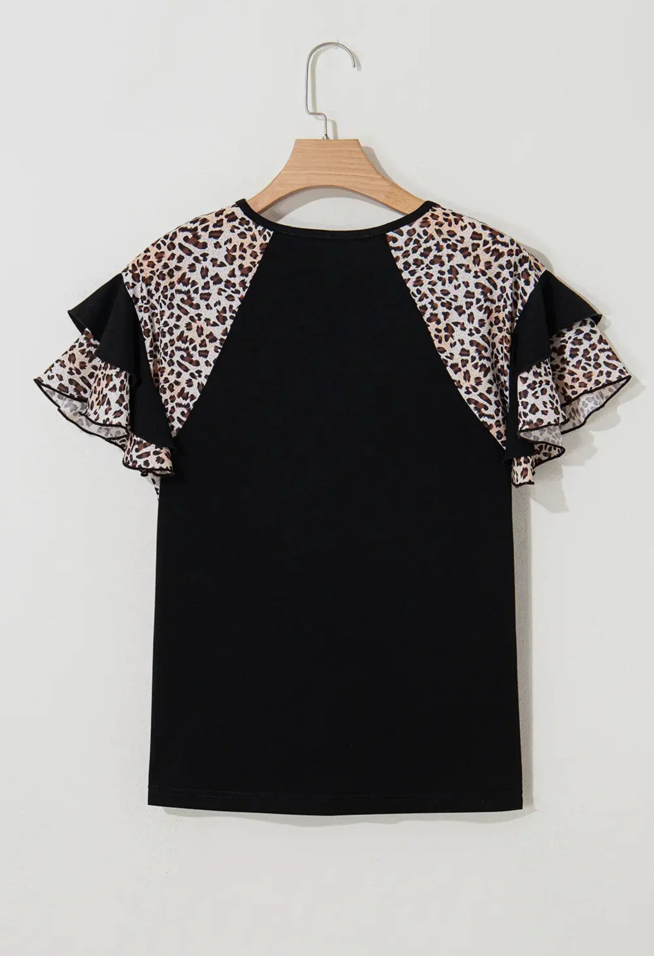 Leopard Ruffle Patchwork Sleeve Summer Top Shirt