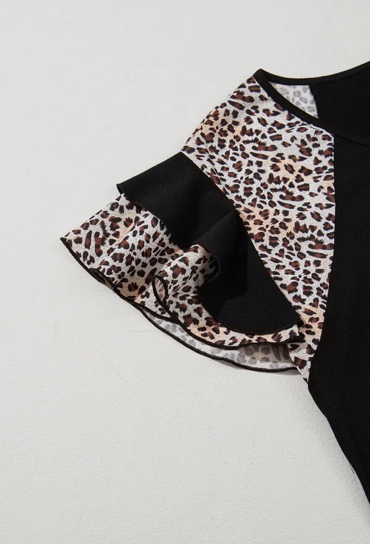 Leopard Ruffle Patchwork Sleeve Summer Top